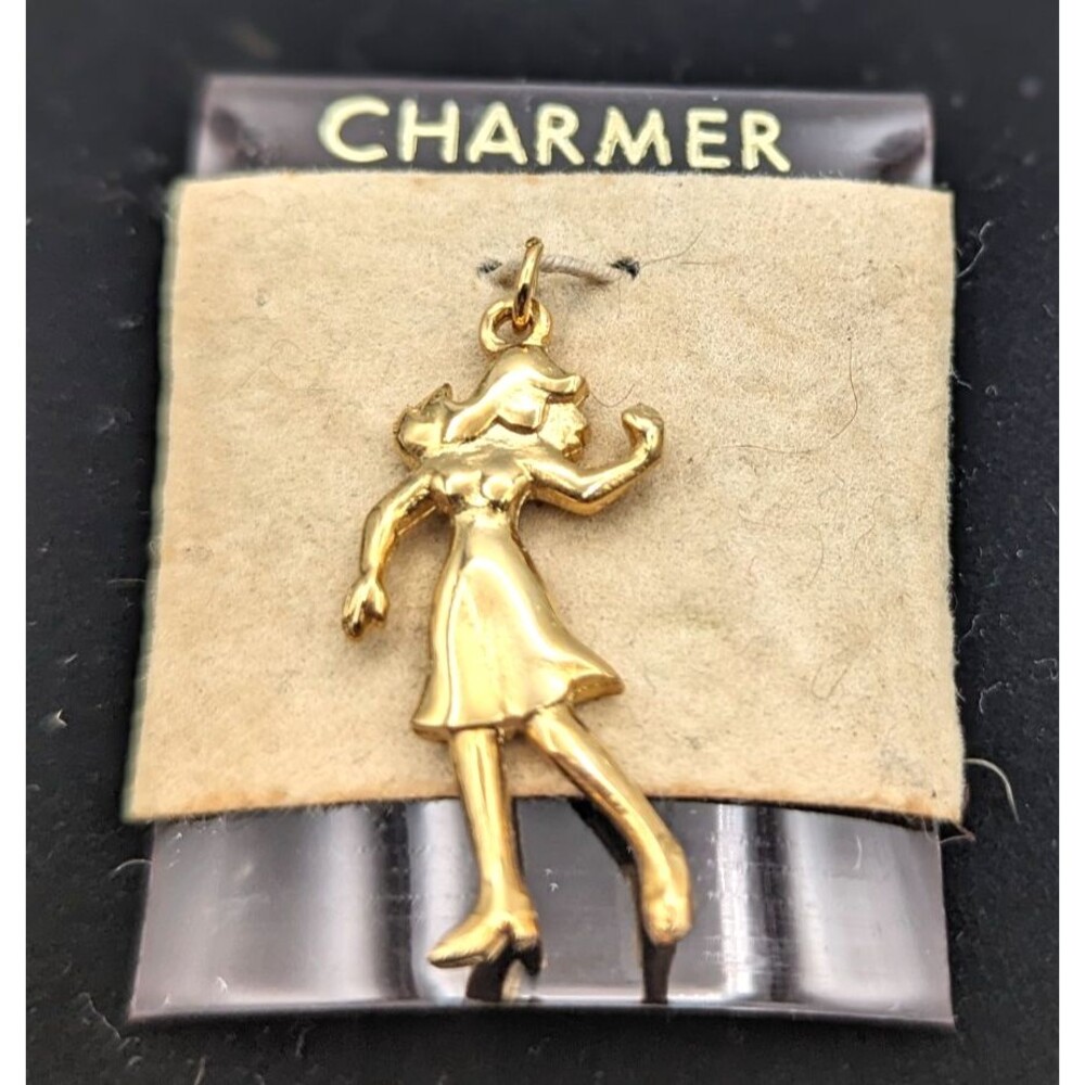 Vintage Gold Tone Woman Dancer Charmer Charm For Chain or Bracelet NOS